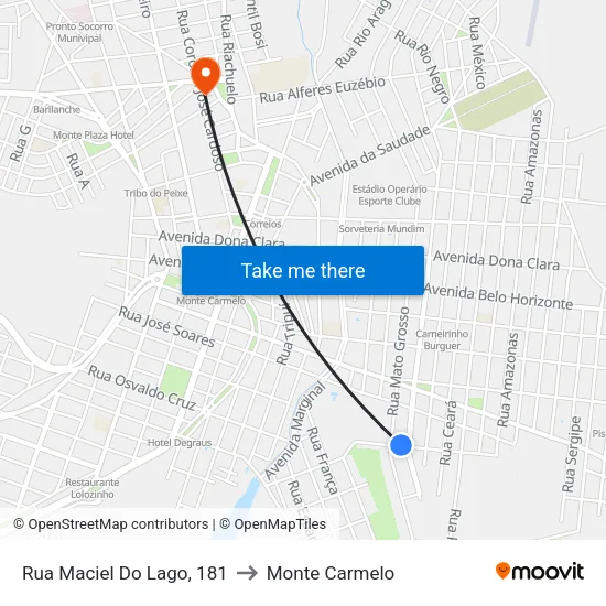 Rua Maciel Do Lago, 181 to Monte Carmelo map
