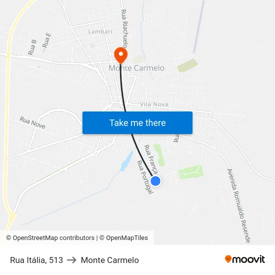Rua Itália, 513 to Monte Carmelo map