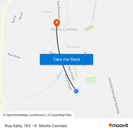 Rua Itália, 765 to Monte Carmelo map