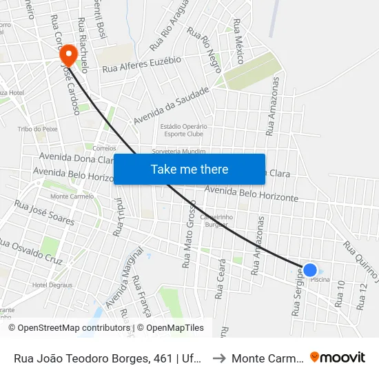 Rua João Teodoro Borges, 461 | Ufu/Sesi to Monte Carmelo map
