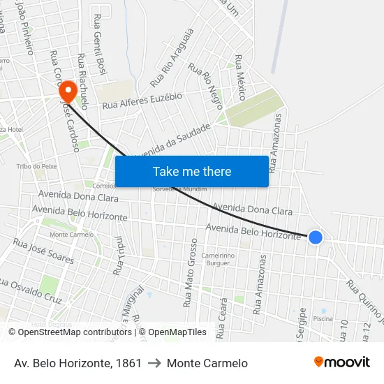 Av. Belo Horizonte, 1861 to Monte Carmelo map
