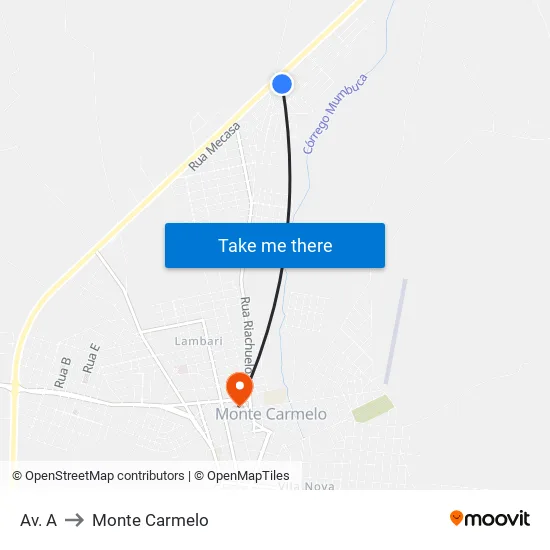 Av. A to Monte Carmelo map