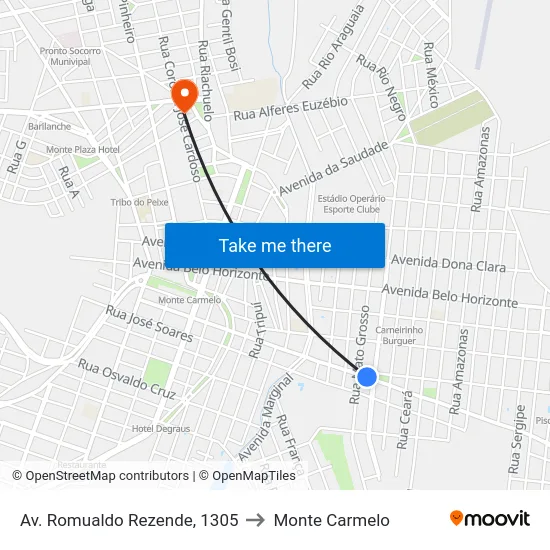 Av. Romualdo Rezende, 1305 to Monte Carmelo map
