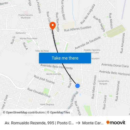Av. Romualdo Rezende, 995 | Posto Carmelitano to Monte Carmelo map
