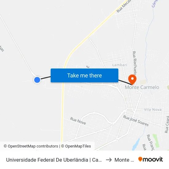 Universidade Federal De Uberlândia | Campus Novo De Monte Carmelo to Monte Carmelo map