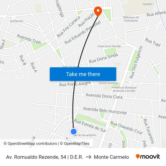 Av. Romualdo Rezende, 54 | D.E.R. to Monte Carmelo map