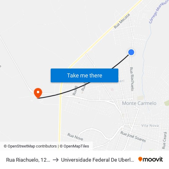 Rua Riachuelo, 1235 | Horto Florestal to Universidade Federal De Uberlândia (Campus Monte Carmelo) map