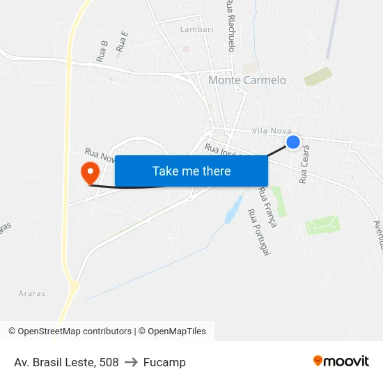 Av. Brasil Leste, 508 to Fucamp map