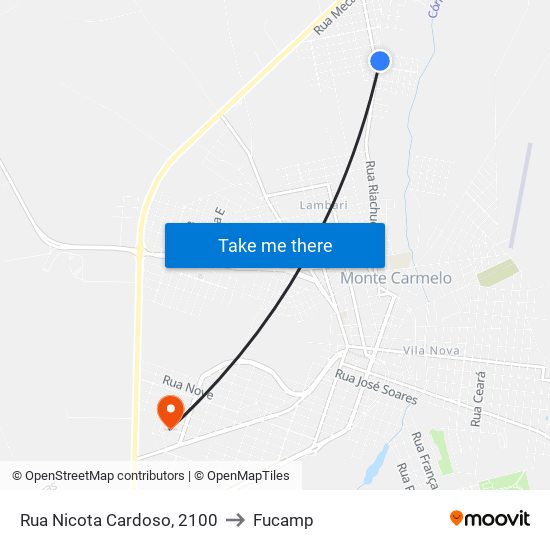 Rua Nicota Cardoso, 2100 to Fucamp map