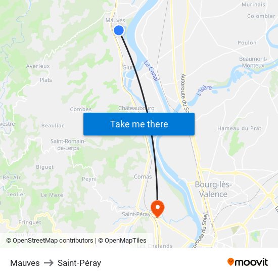 Mauves to Saint-Péray map
