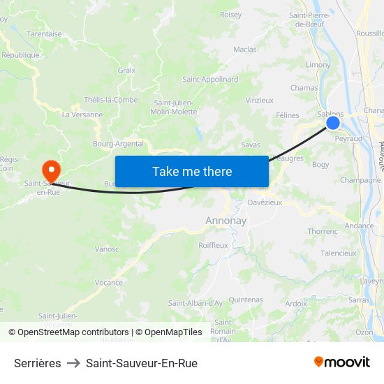 Serrières to Saint-Sauveur-En-Rue map