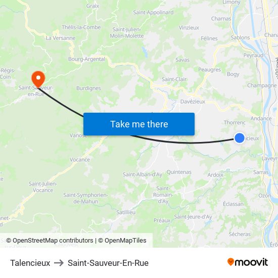 Talencieux to Saint-Sauveur-En-Rue map