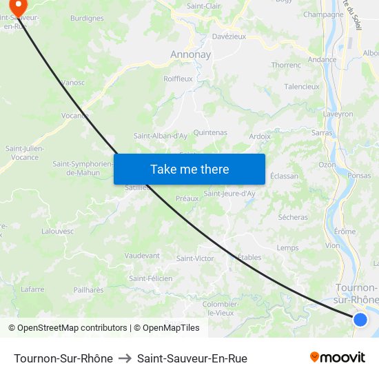 Tournon-Sur-Rhône to Saint-Sauveur-En-Rue map