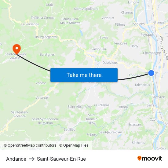 Andance to Saint-Sauveur-En-Rue map