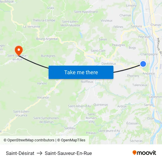 Saint-Désirat to Saint-Sauveur-En-Rue map