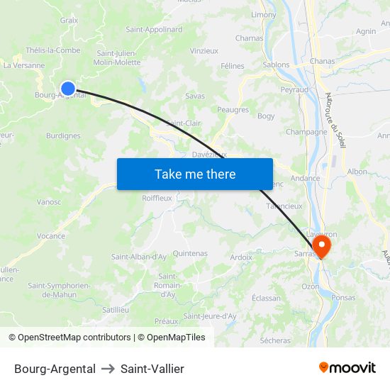 Bourg-Argental to Saint-Vallier map