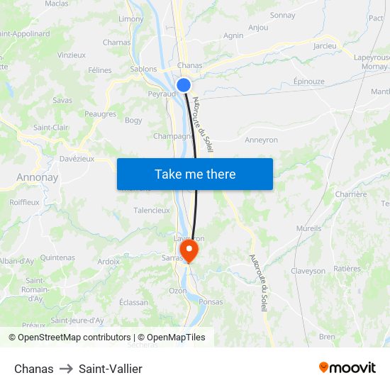 Chanas to Saint-Vallier map