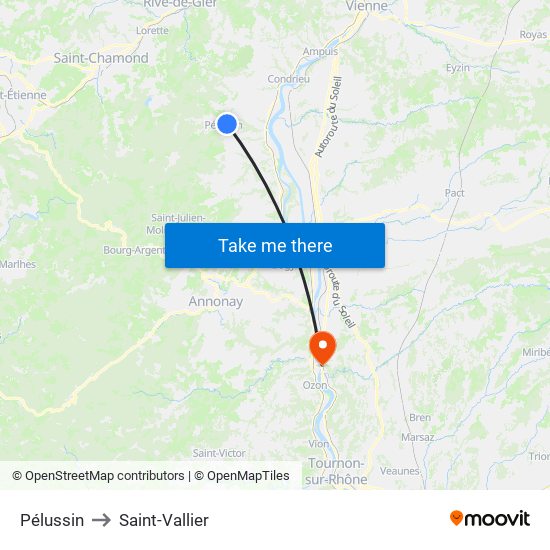 Pélussin to Saint-Vallier map