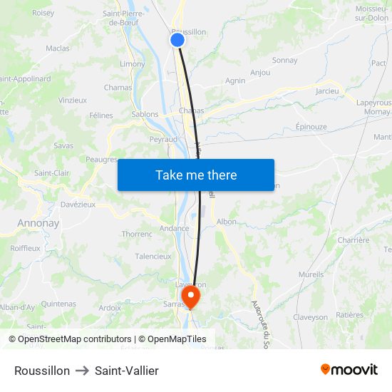 Roussillon to Saint-Vallier map