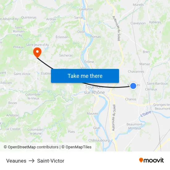 Veaunes to Saint-Victor map