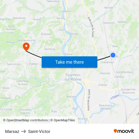 Marsaz to Saint-Victor map
