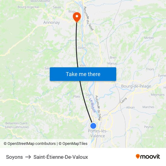 Soyons to Saint-Étienne-De-Valoux map