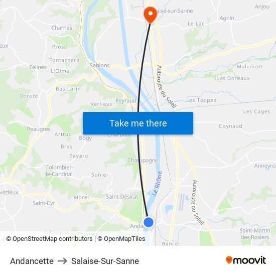 Andancette to Salaise-Sur-Sanne map