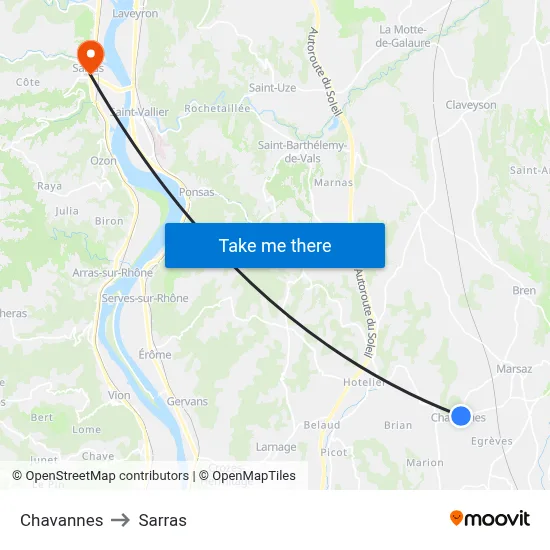 Chavannes to Sarras map