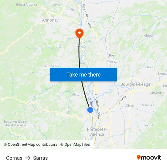 Cornas to Sarras map