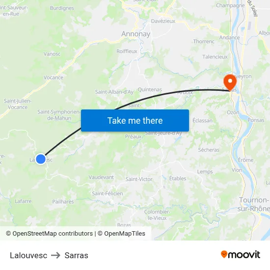 Lalouvesc to Sarras map