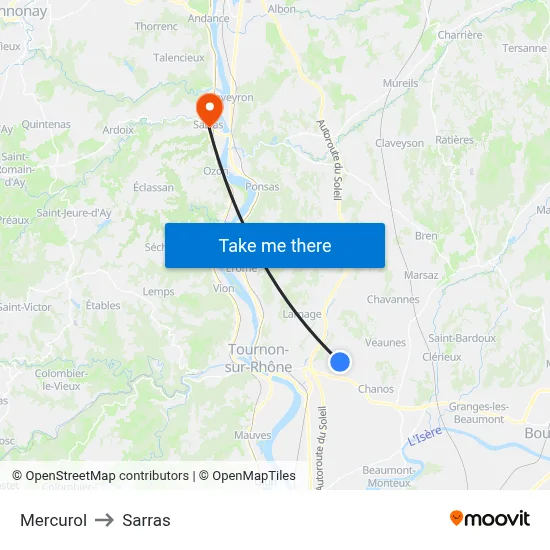 Mercurol to Sarras map