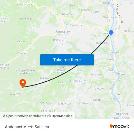 Andancette to Satillieu map