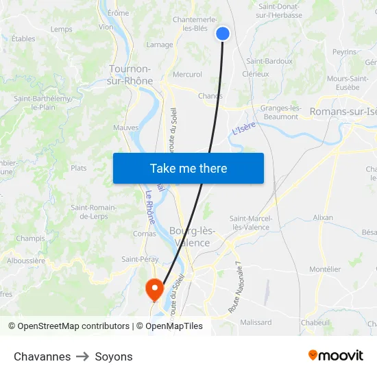 Chavannes to Soyons map