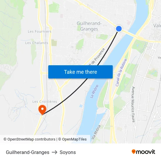 Guilherand-Granges to Soyons map