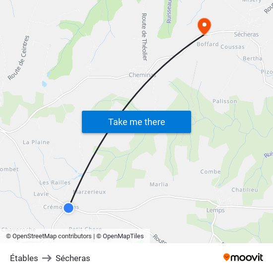 Étables to Sécheras map