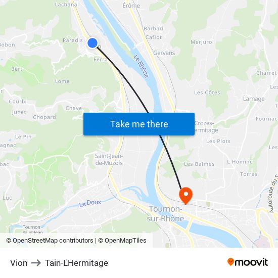 Vion to Tain-L'Hermitage map