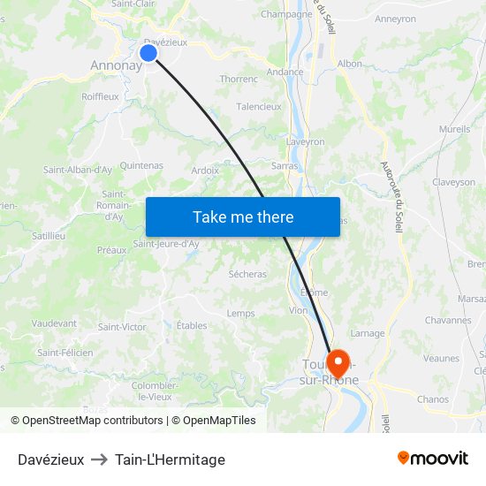 Davézieux to Tain-L'Hermitage map