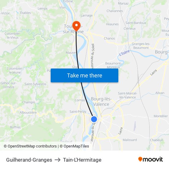 Guilherand-Granges to Tain-L'Hermitage map