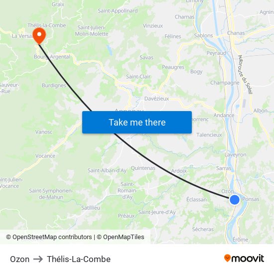 Ozon to Thélis-La-Combe map