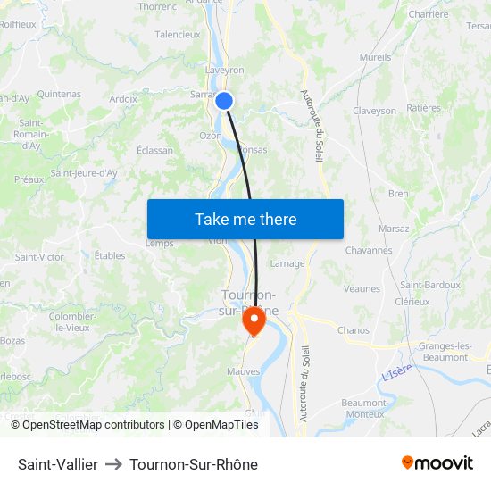 Saint-Vallier to Tournon-Sur-Rhône map