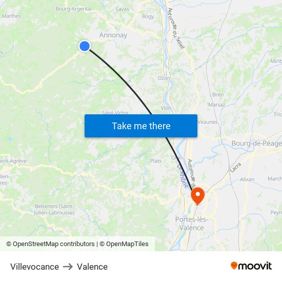 Villevocance to Valence map