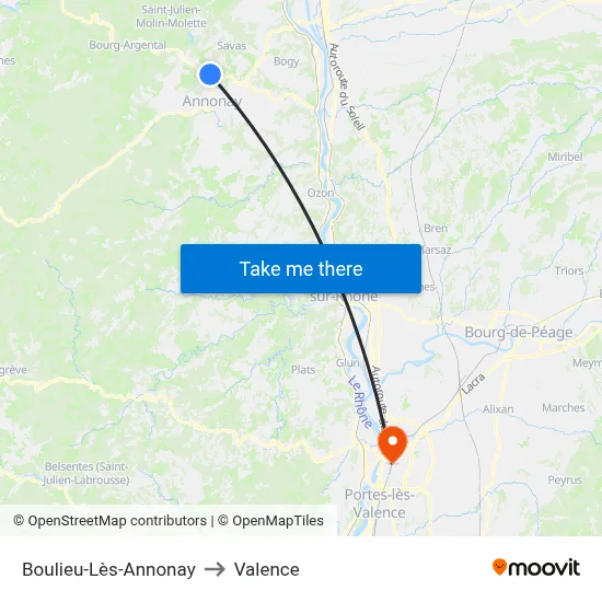 Boulieu-Lès-Annonay to Valence map