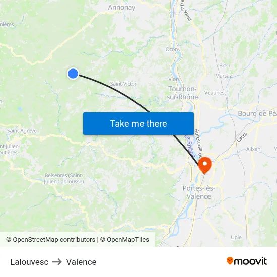 Lalouvesc to Valence map