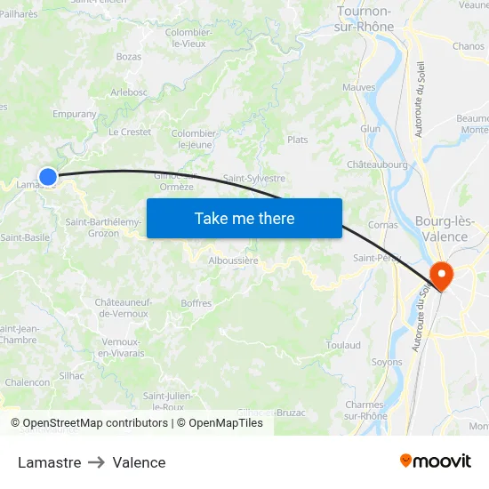 Lamastre to Valence map