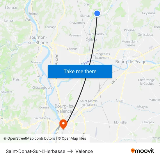 Saint-Donat-Sur-L'Herbasse to Valence map