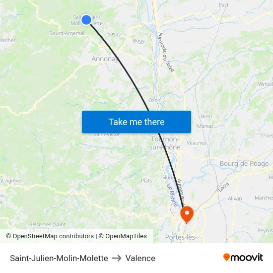 Saint-Julien-Molin-Molette to Valence map