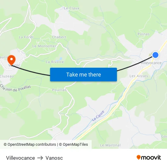 Villevocance to Vanosc map