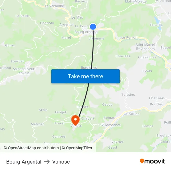Bourg-Argental to Vanosc map