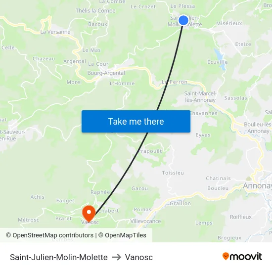 Saint-Julien-Molin-Molette to Vanosc map
