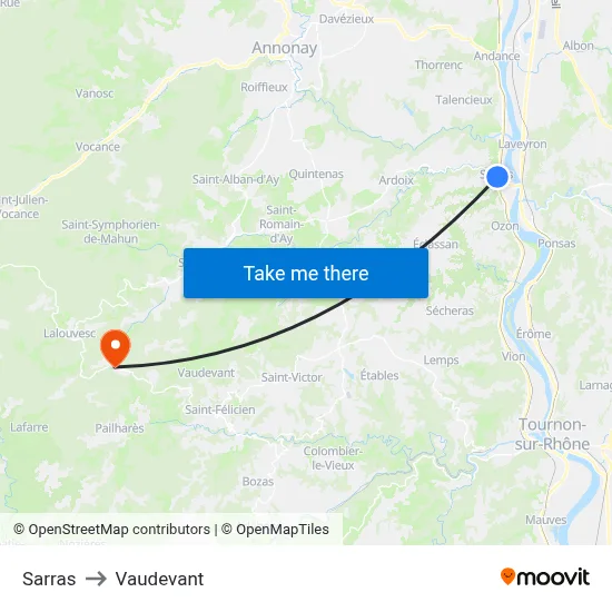 Sarras to Vaudevant map
